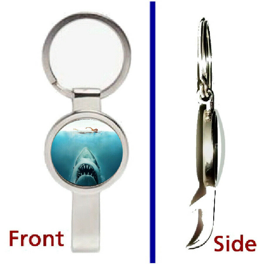 Jaws Shark Movie Pendant or Keychain silver tone secret bottle opener