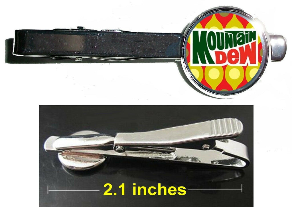 Mt. Dew Drink retro ad Tie Clip Clasp Bar Slide Silver Metal Shiny