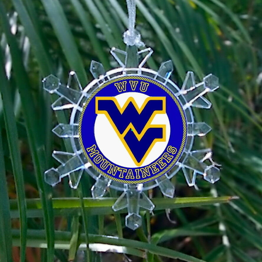 WVU West Virginia Mountaineers Snowflake Lit Holiday Christmas Tree Ornament