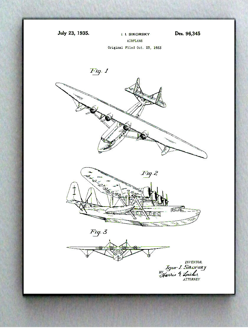 Framed 8.5 X 11 Seaplane Airplane Original Patent Diagram Plans Ready To Hang