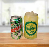 Retro Promo Mountain Mt. Dew Vintage Logo Glass Soda Can Shape, holds 16oz