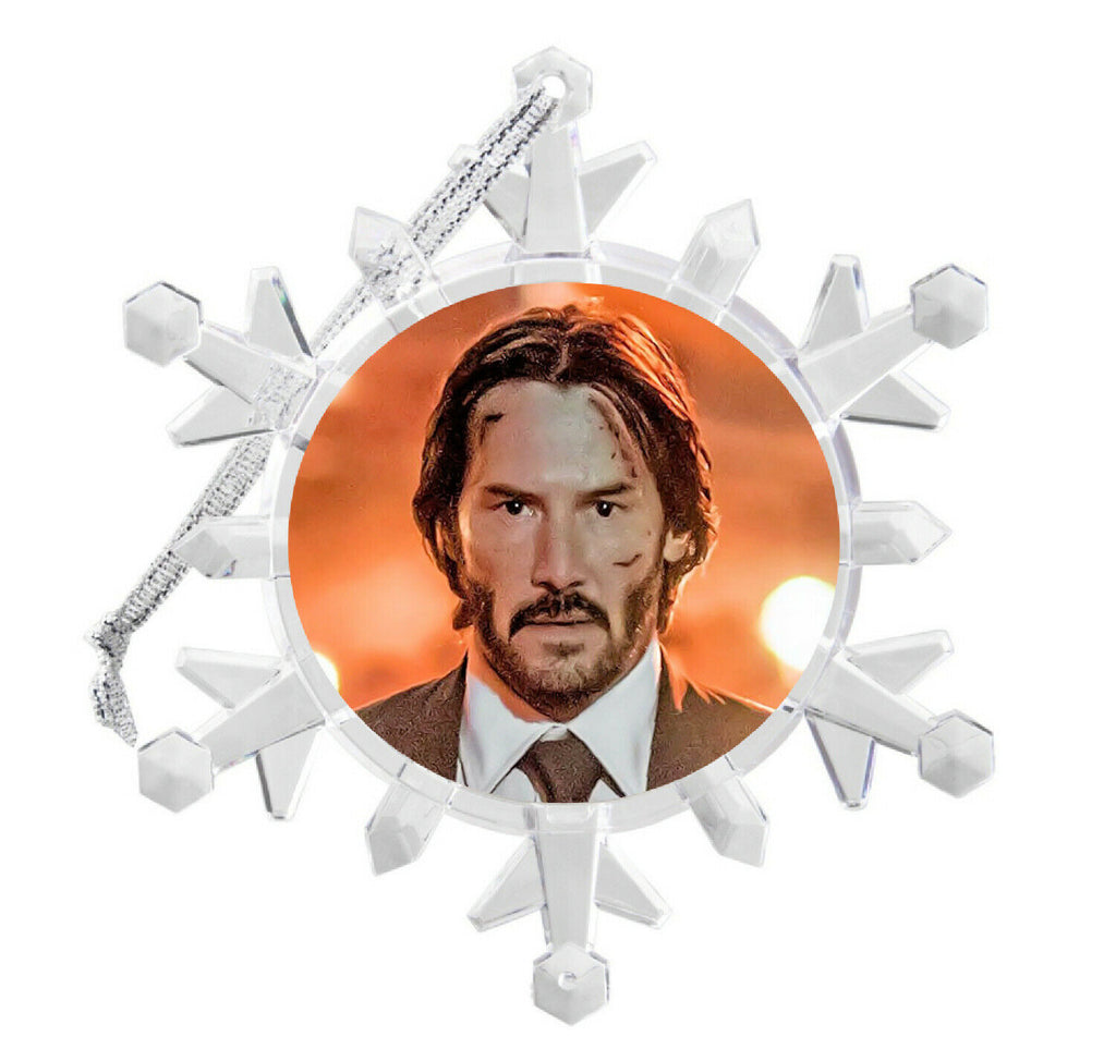 John Wick Keanu Reeves Snowflake Blinking Light Holiday Christmas Tree Ornament