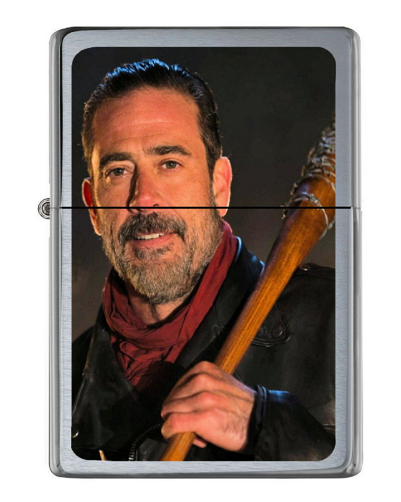 The Walking Dead Negan bat Flip Top Lighter Brushed Chrome with Vinyl Image.