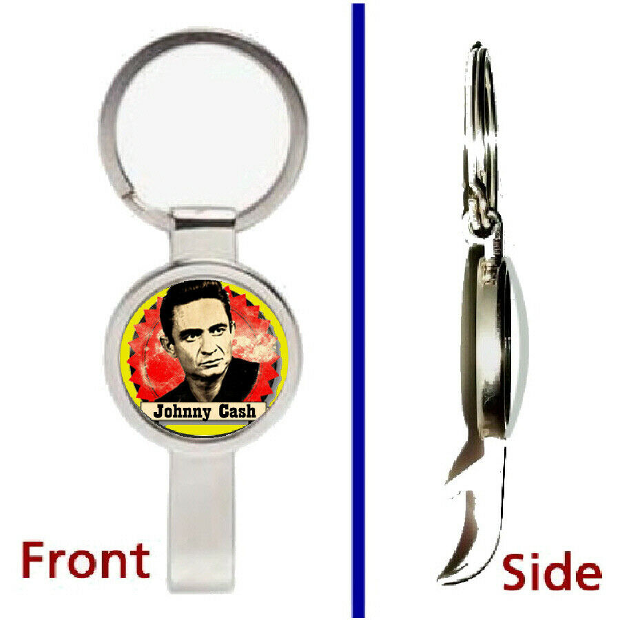 Johnny Cash Pendant or Keychain silver tone secret bottle opener