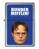 The Office Dwight Schrute Flip Top Lighter Brushed Chrome with Vinyl Image.