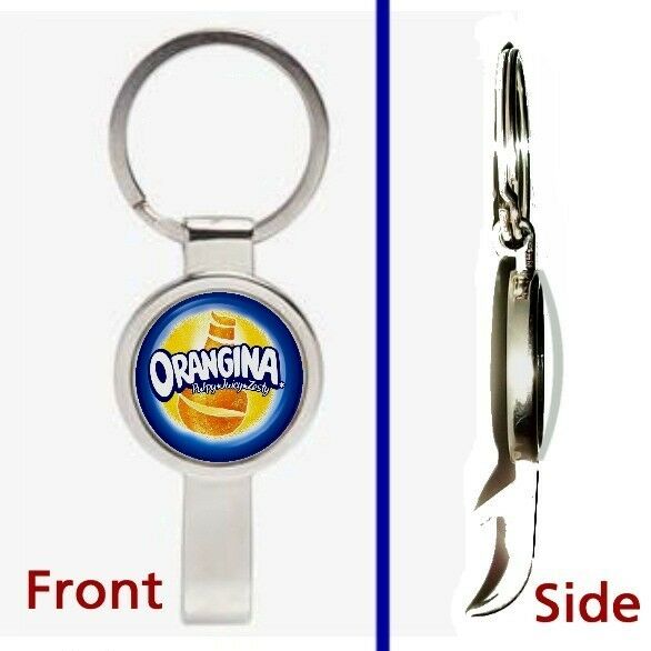 Organgina Fruit Juice Pennant or Keychain silver tone secret bottle opener