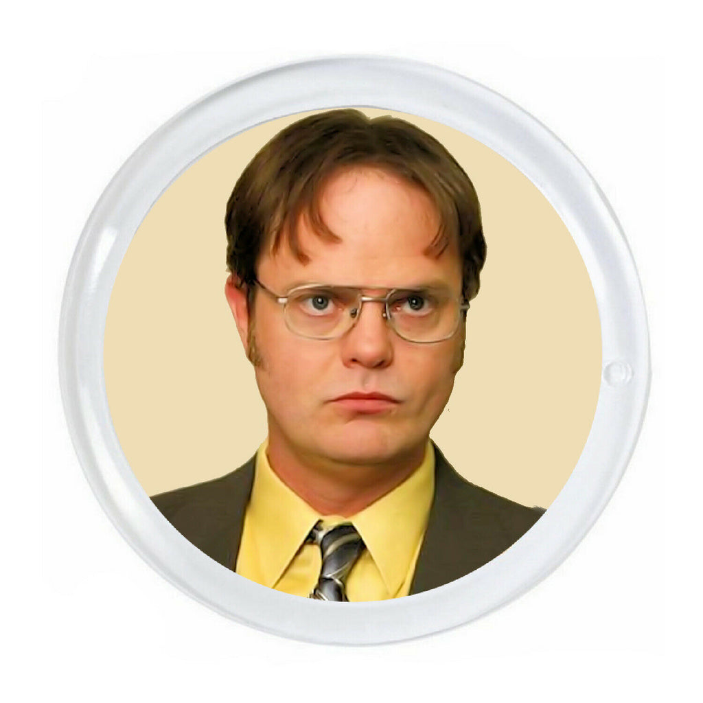 Dwight Schrute The Office Magnet big round almost 3 inch diameter with border.
