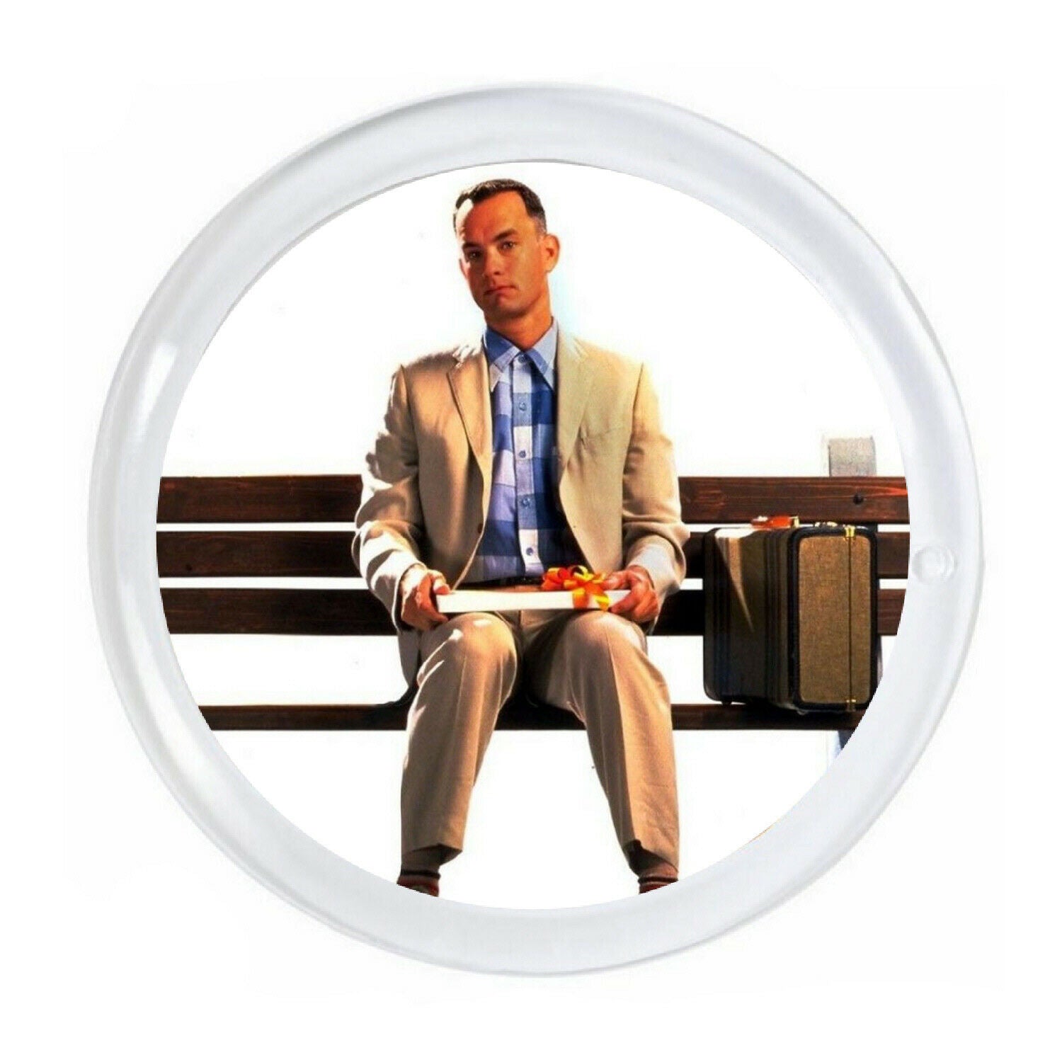 Forrest Gump Magnet big round almost 3 inch diameter with border.