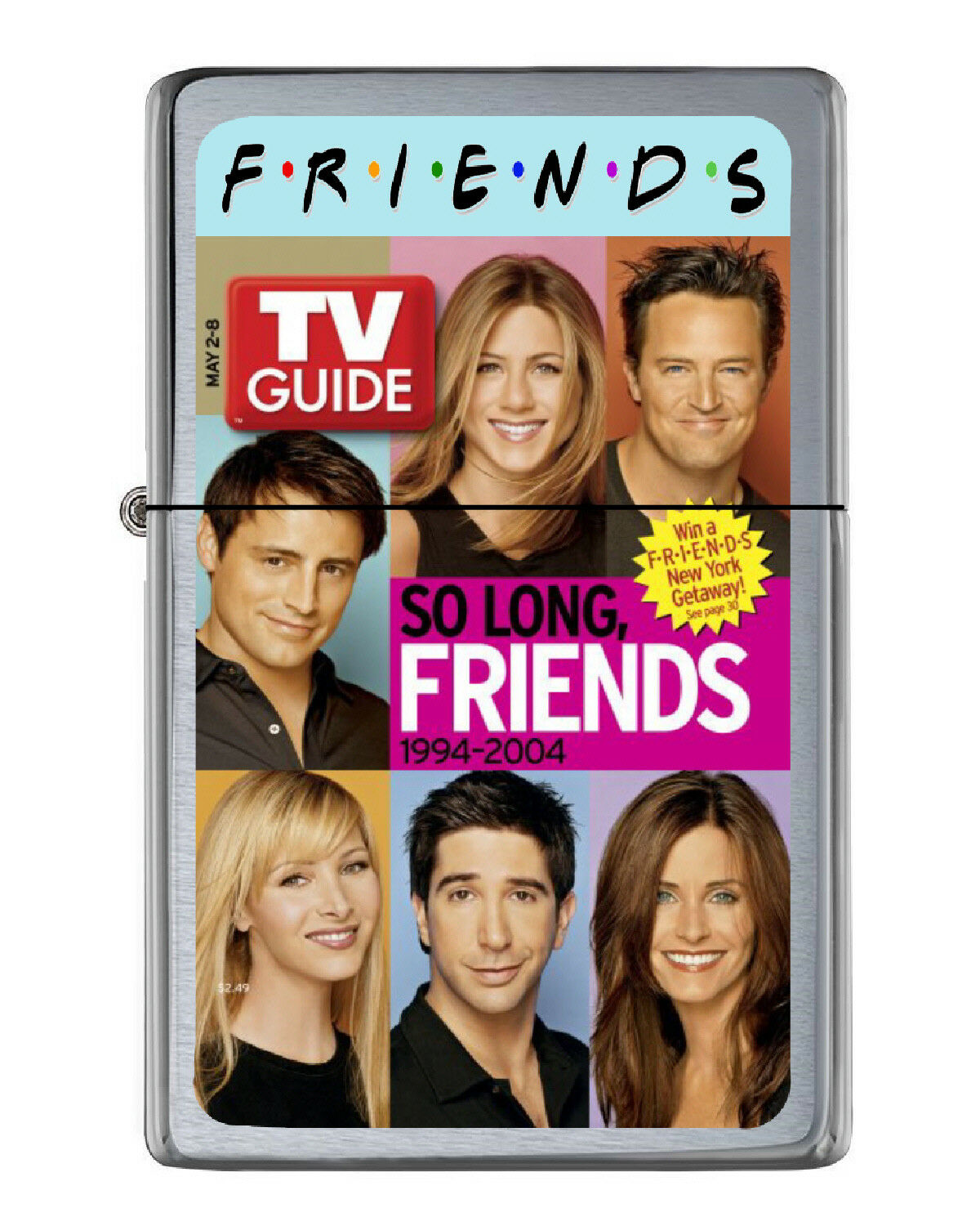 FRIENDS TV Guide Show Flip Top Lighter Brushed Chrome with Vinyl Image.