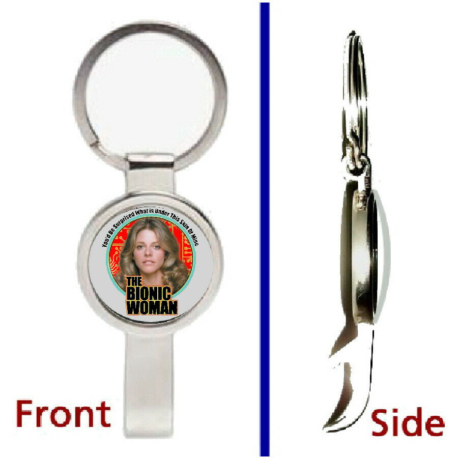 The Bionic Woman Retro Pendant or Keychain silver tone secret bottle opener