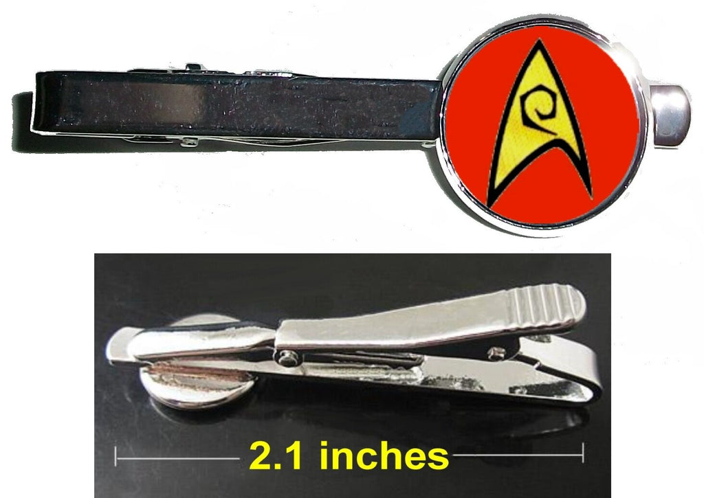 Star Trek red Engineering emblem Tie Clip Clasp Bar Slide Silver Metal Shiny