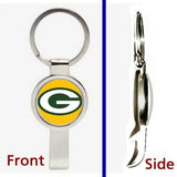 Green Bay Packers Pennant or Keychain silver tone secret bottle opener