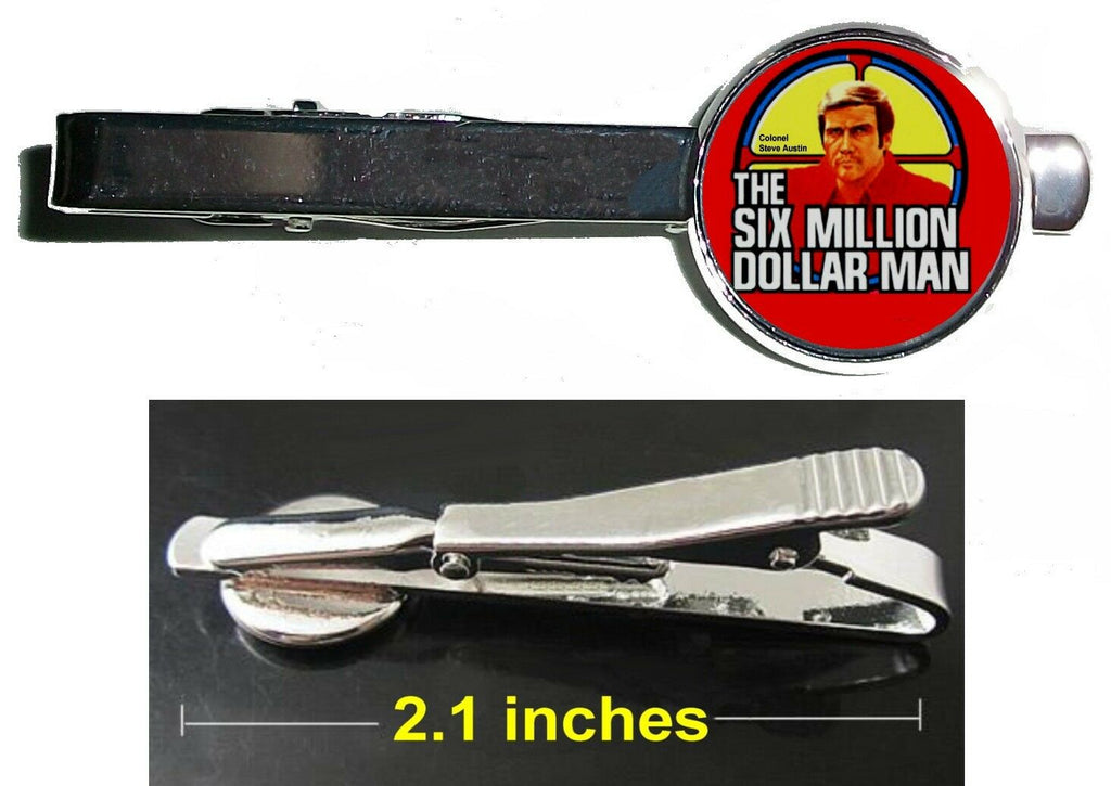 The Six Million Dollar Man Steve Austin Tie Clip Clasp Bar Slide Silver Metal