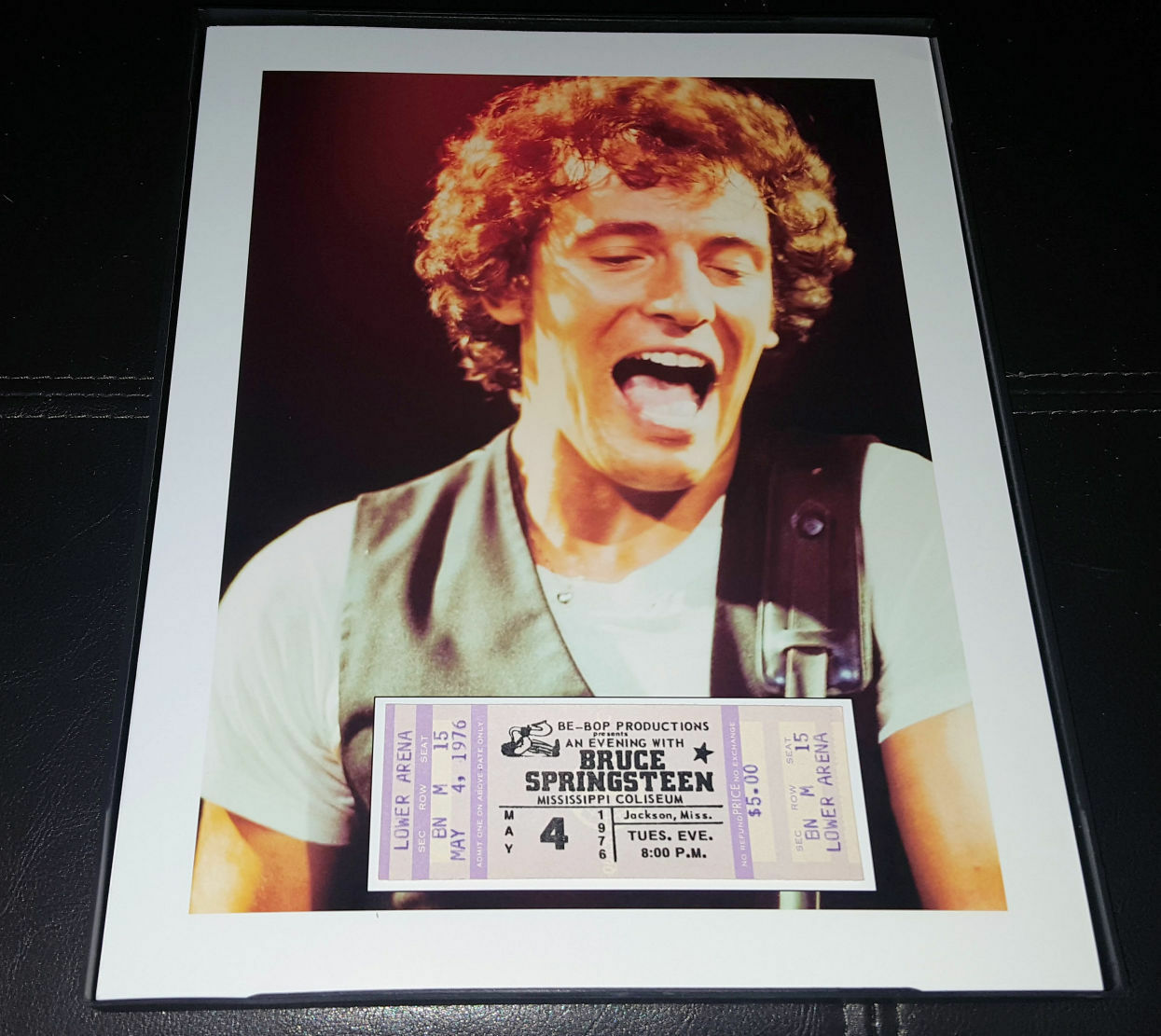 Framed Super Rare Bruce Springsteen 1976 REAL unused concert ticket display