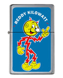 Reddy Kilowatt Flip Top Lighter Brushed Chrome with Vinyl Image.