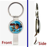 6 Six Million Dollar Man Pennant or Keychain silver tone secret bottle opener