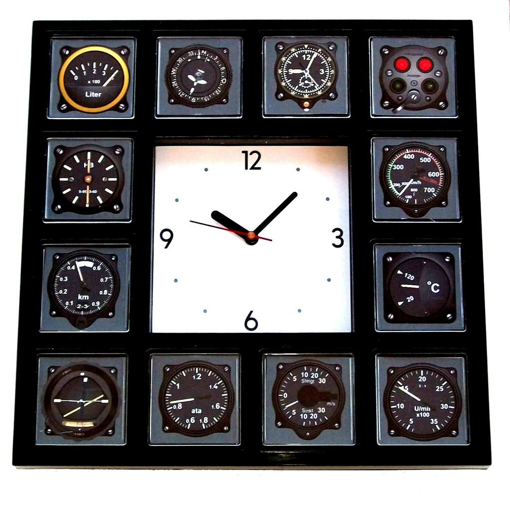 Pilot Airline Airplane Gauges cockpit Panel Black Clock with 12 dial images