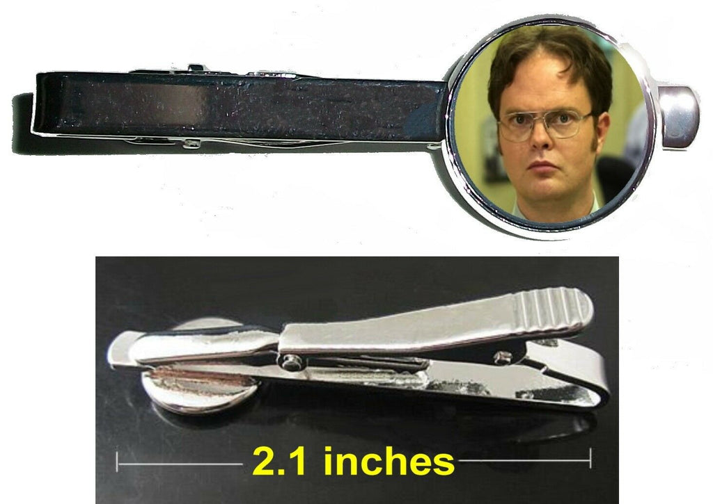 The Office TV show Dwight Schrute Tie Clip Clasp Bar Slide Silver Metal Shiny
