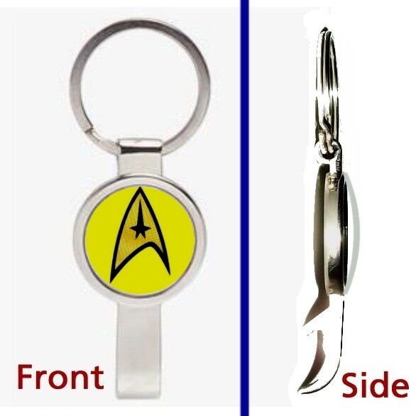 Star Trek Yellow Command Pennant or Keychain silver tone secret bottle opener