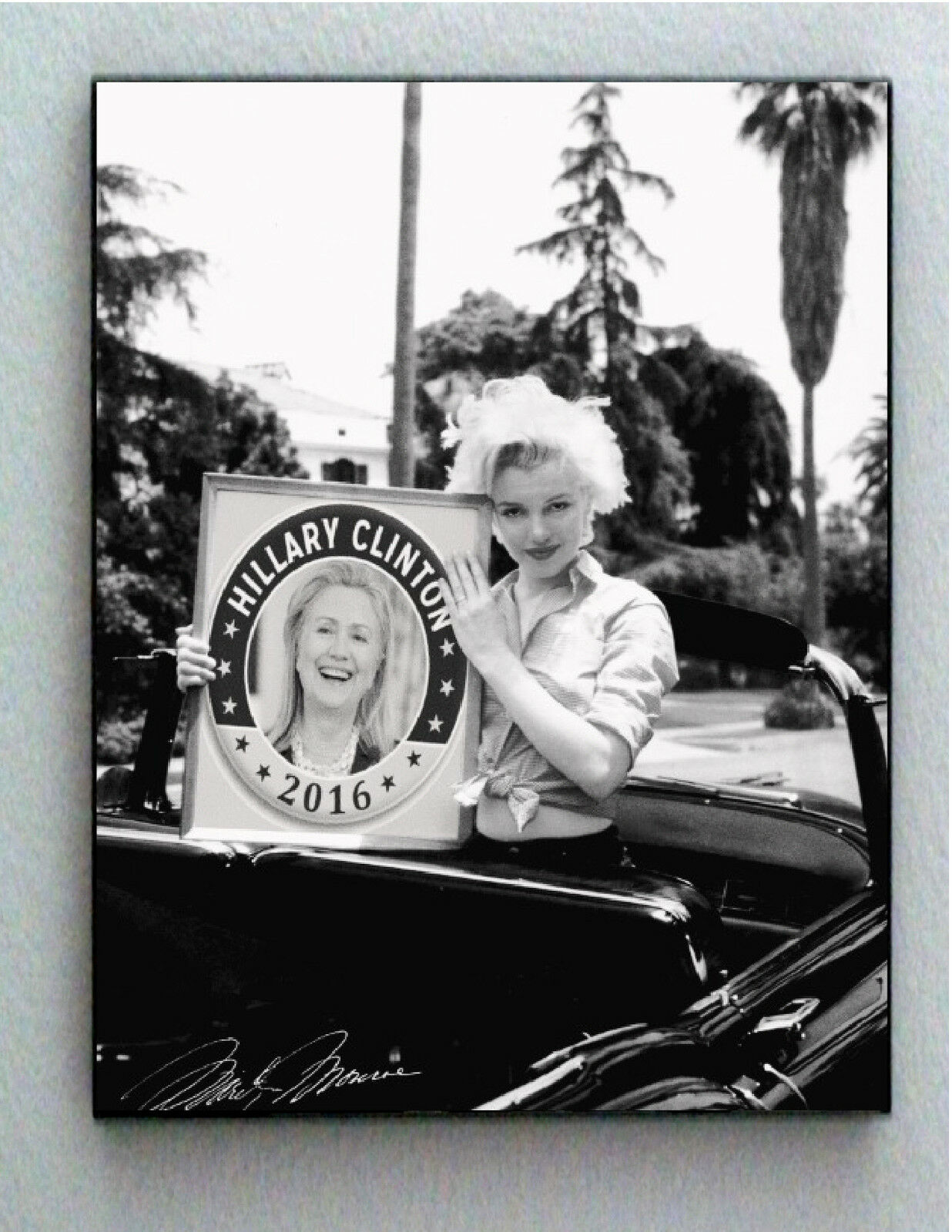 Framed Marilyn Monroe holding Hillary Clinton President 2016 faux autograph