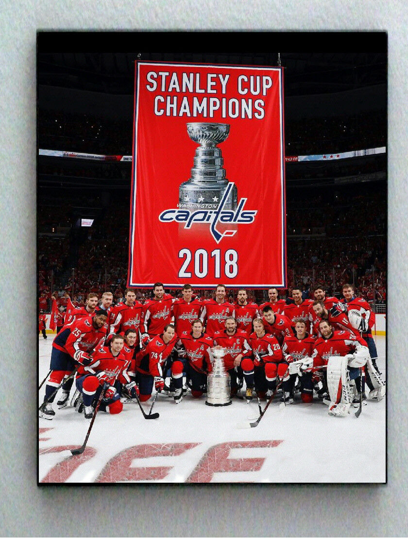 Framed Washington Capitals Team Photo Stanley Cup Banner Championship big Giclée