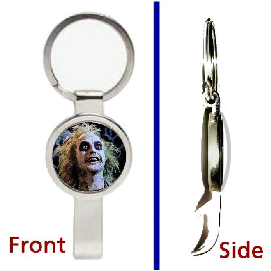 Beetlejuice Face Pendant or Keychain silver tone secret bottle opener