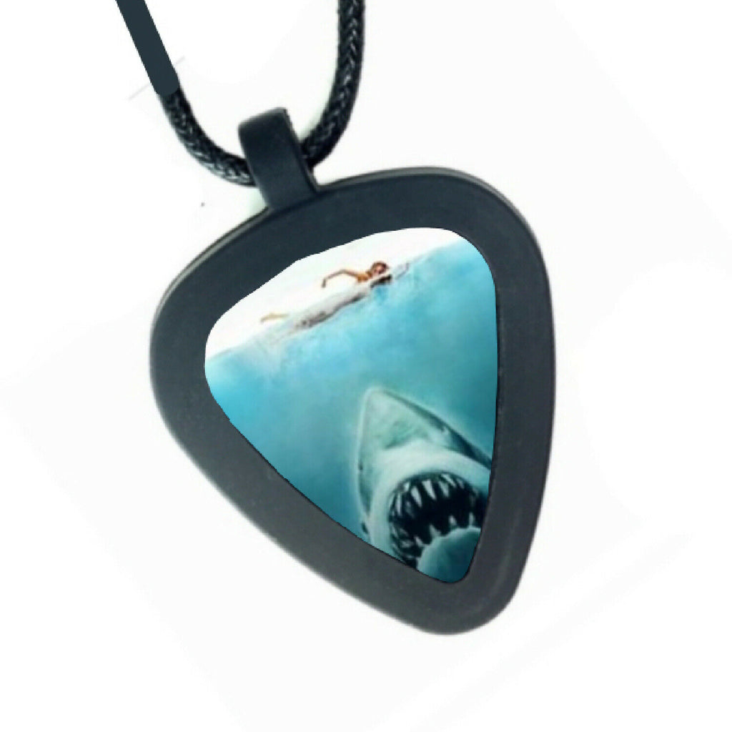 Jaws shark movie Pickbandz Mens or Womens Real Guitar Pick Necklace