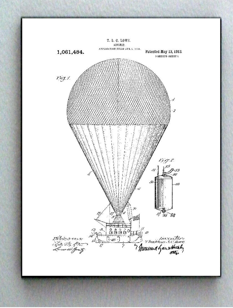 Framed Hot Air Baloon Airship 8.5 X 11 Original Patent Diagram Plans