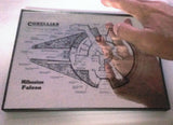 Framed spec plate chrome metal plans to Star Wars Millennium Falcon Han Solo