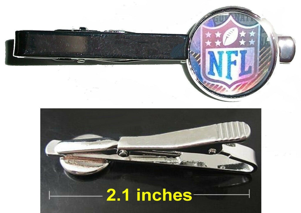 NFL football Hologram Tie Clip Clasp Bar Slide Silver Metal Shiny