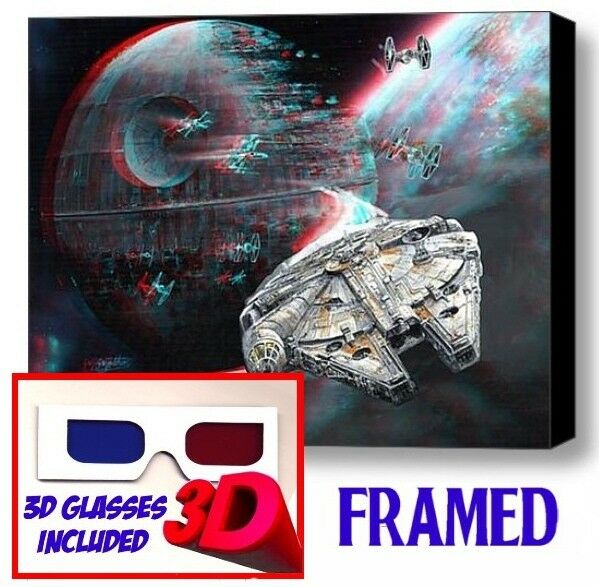 Star Wars Millennium Falcon Death Star Framed 3D Limited Edition Print +glasses