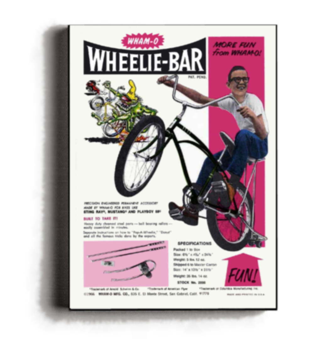 Framed Vintage Wham-O Wheelie Bar toy Restored Magazine Ad