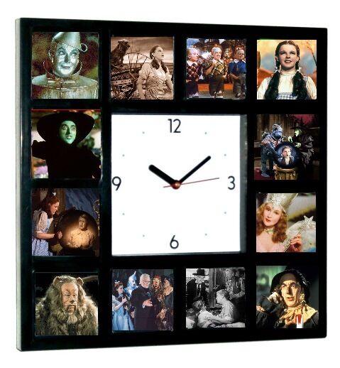 Wizard of Oz Square Clock with 12 pictures Dorothy Wicked Witch Scarecrow Glinda