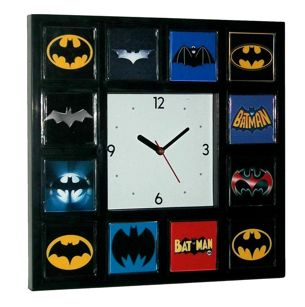 History of Batman Clock Bat Signal Movie TV Comics with 12 classic logo