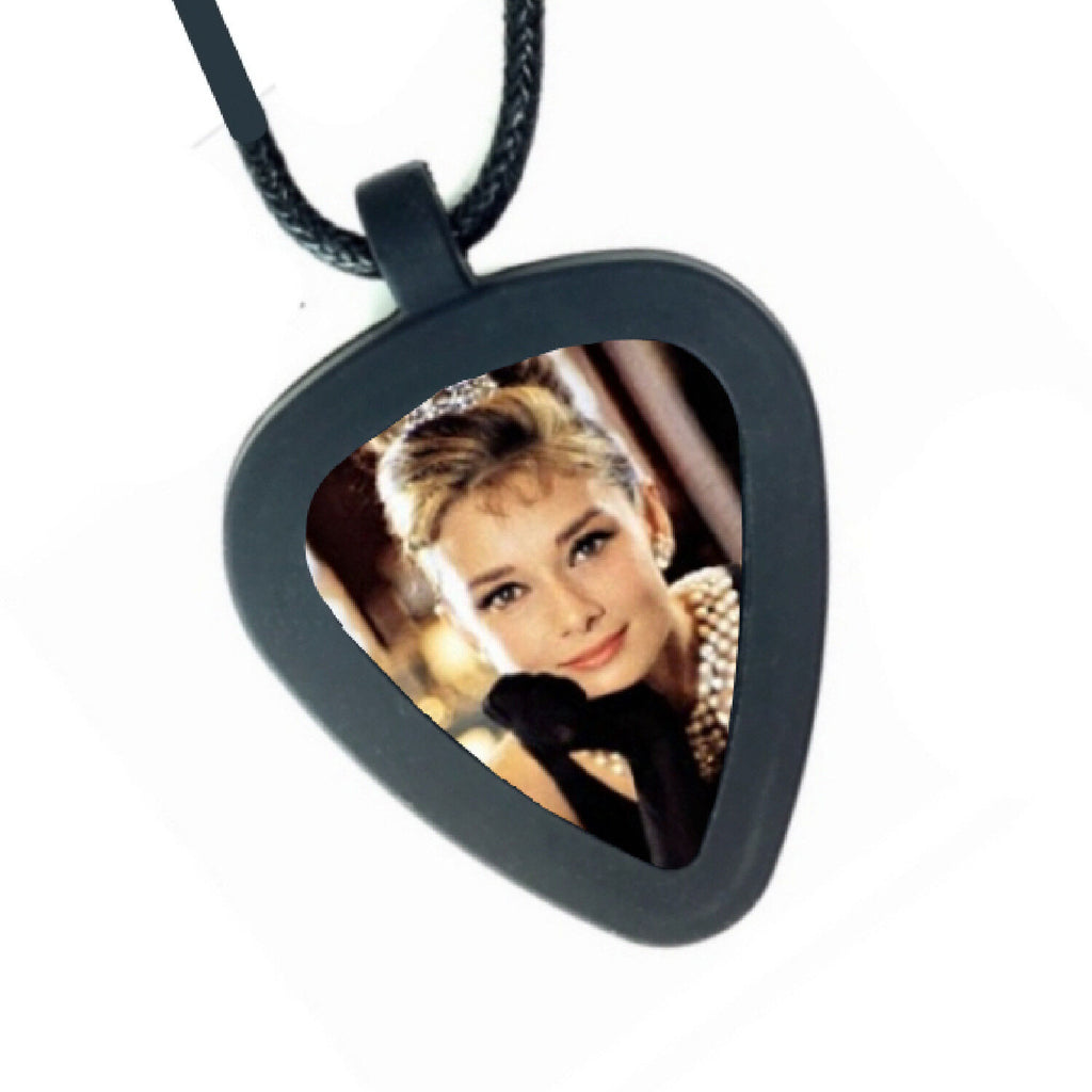 Pickbandz Men Womens Audrey Hepburn Breakfast at Tiffany's Guitar Pick Necklace