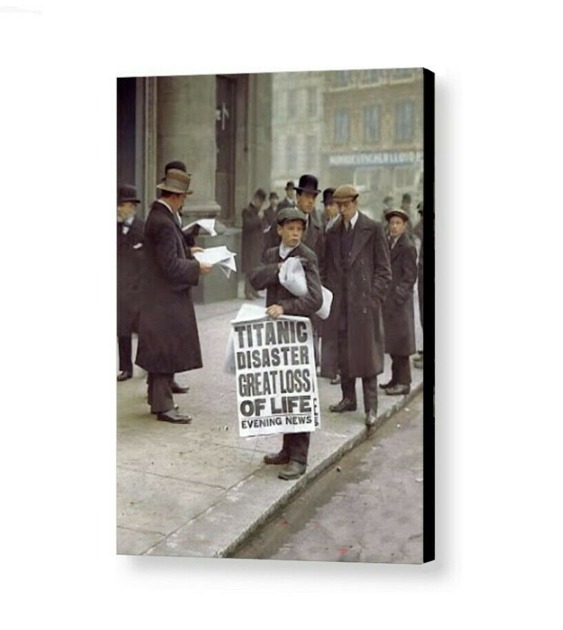 Rare Framed 1912 Vintage Color Titanic Newsboy Photo. Jumbo Giclée Print