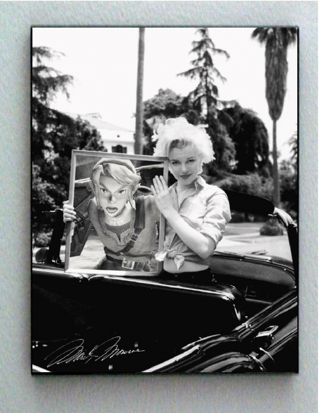 Framed Marilyn Monroe holding The Legend of Zelda Link w/faux signed Lim. Ed.