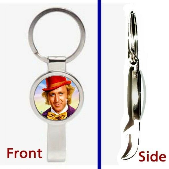 Gene Wilder Willy Wonka Pennant or Keychain silver tone secret bottle opener