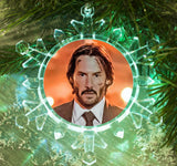 John Wick Keanu Reeves Snowflake Blinking Light Holiday Christmas Tree Ornament