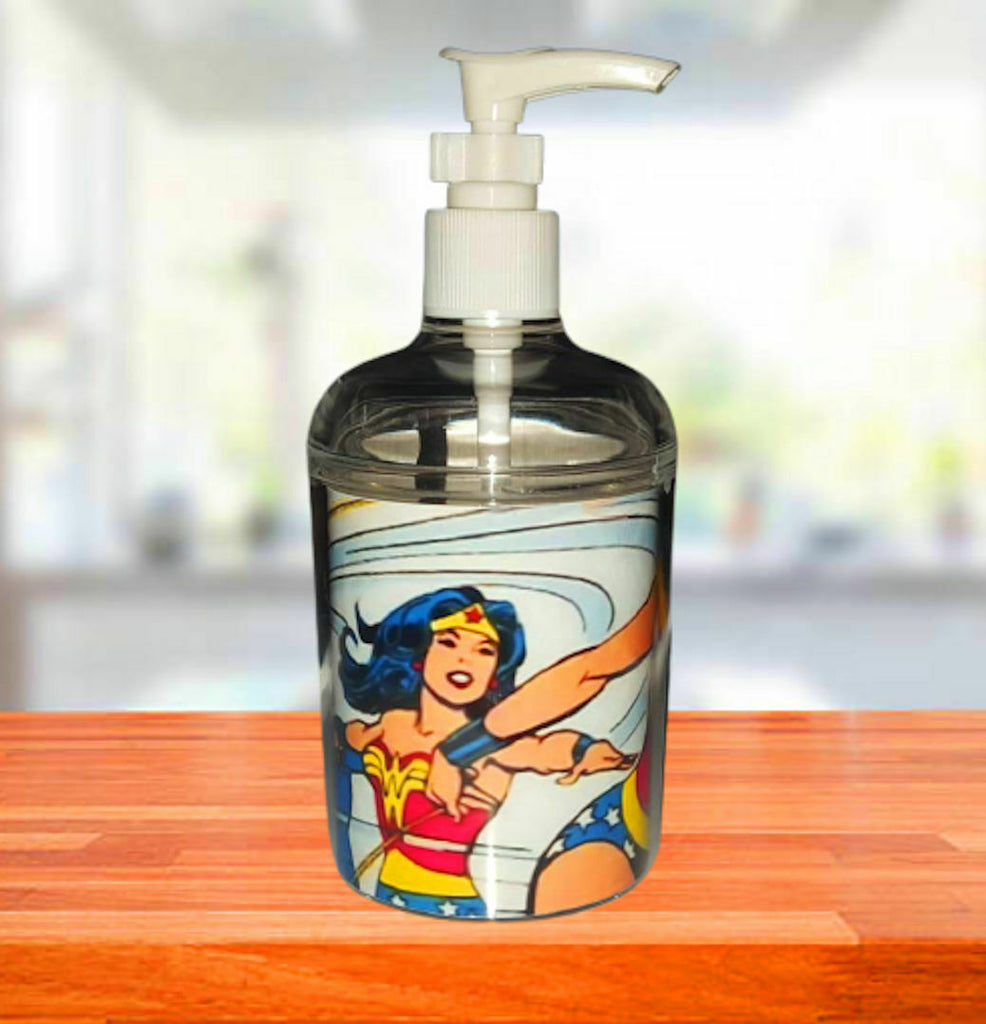 Classic Wonder Woman Soap / Hand Sani. Refillable Dispenser Not just a label!