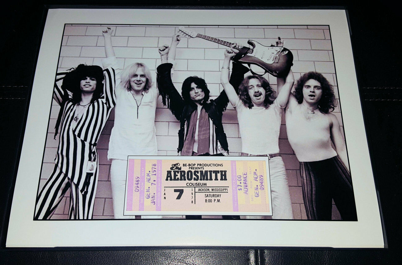 Framed REAL Rare Aerosmith Steven Tyler 1978 unused concert ticket display
