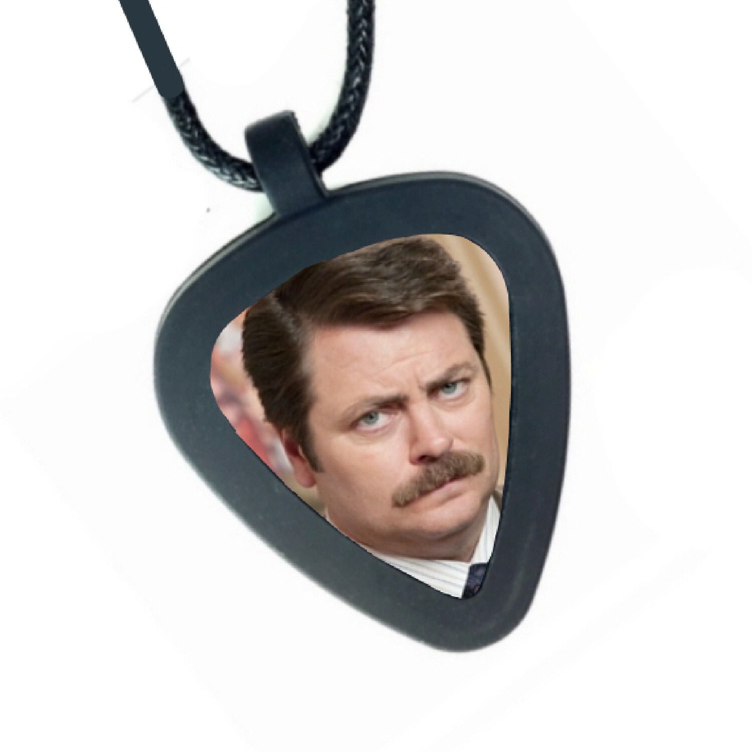 Ron Swanson Parks And Rec Pickbandz Mens or Womens Real Guitar Pick Necklace