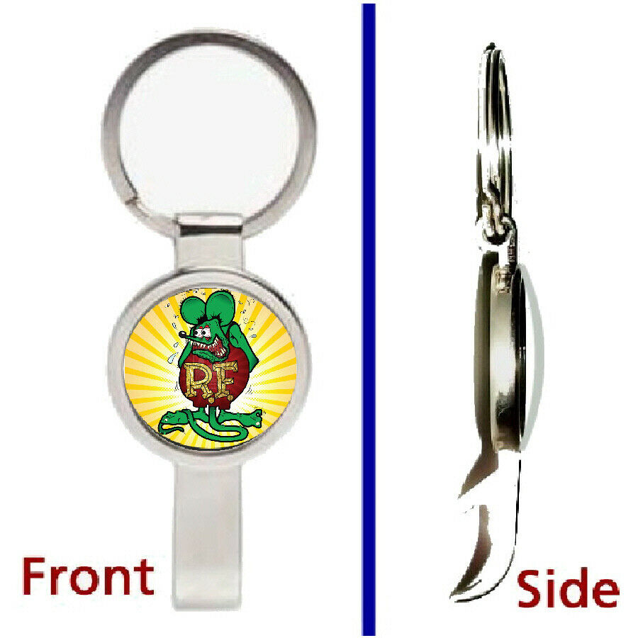 Rat Fink Pendant or Keychain silver tone secret bottle opener