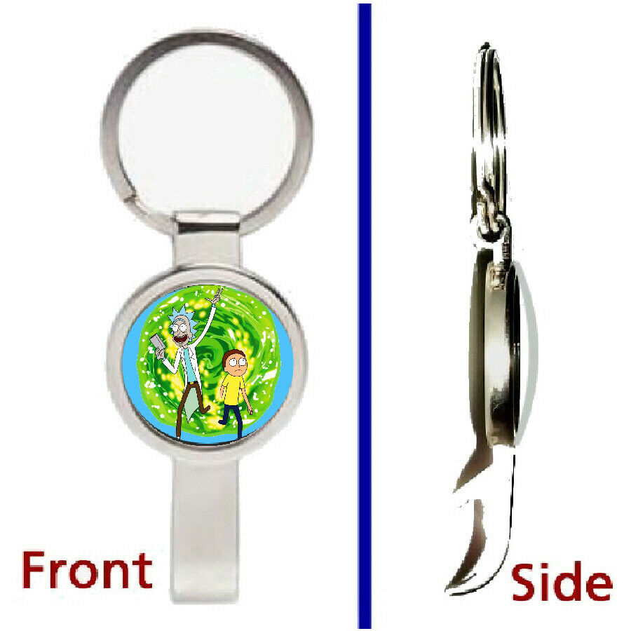 Rick and Morty Portal Pendant or Keychain silver tone secret bottle opener