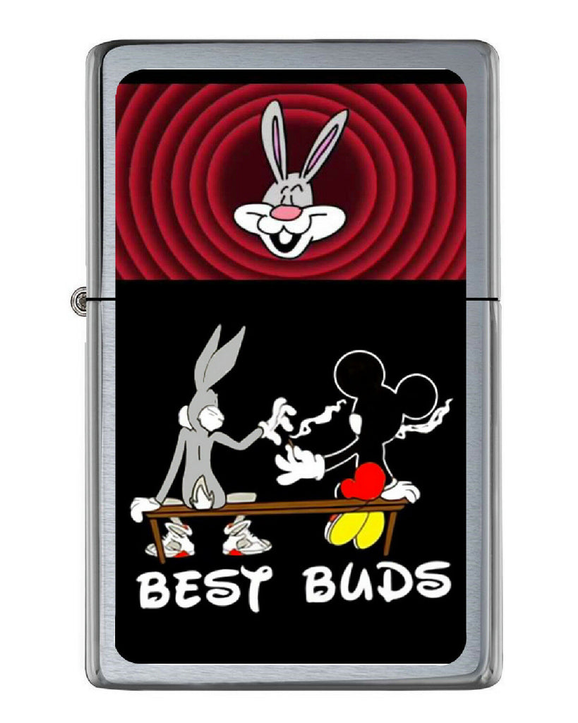 Bugs Bunny Mickey Mouse Best Buds Share Joint Flip Top Lighter Brushed Chrome