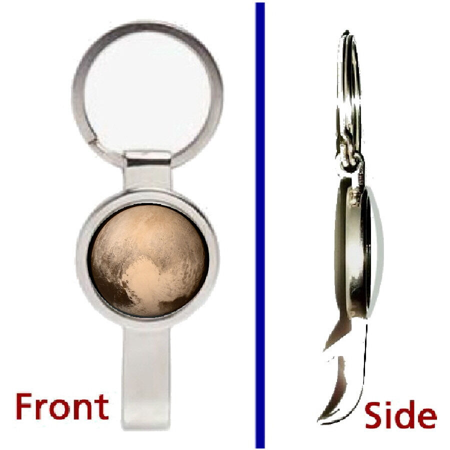 NASA photo planet Pluto Pendant or Keychain silver tone secret bottle opener