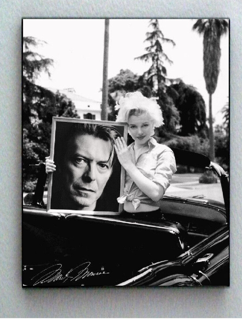 Framed Marilyn Monroe holding David Bowie with faux signed autograph Limited Ed