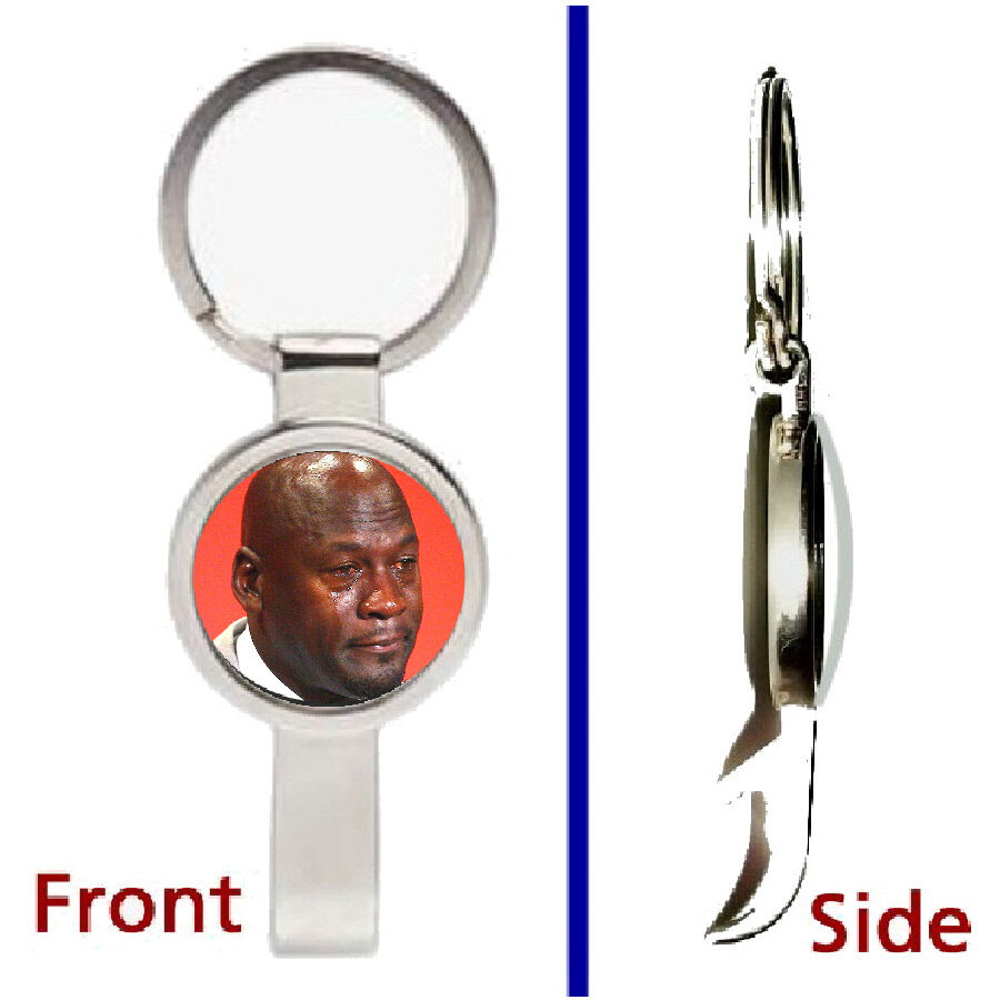 Crying Michael Jordan Pendant or Keychain silver tone secret bottle opener