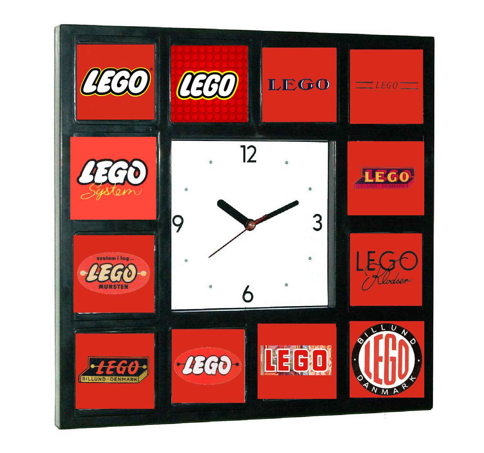 Lego Time. Sign Lego logo history Clock with 12 pictures – Final Score Products