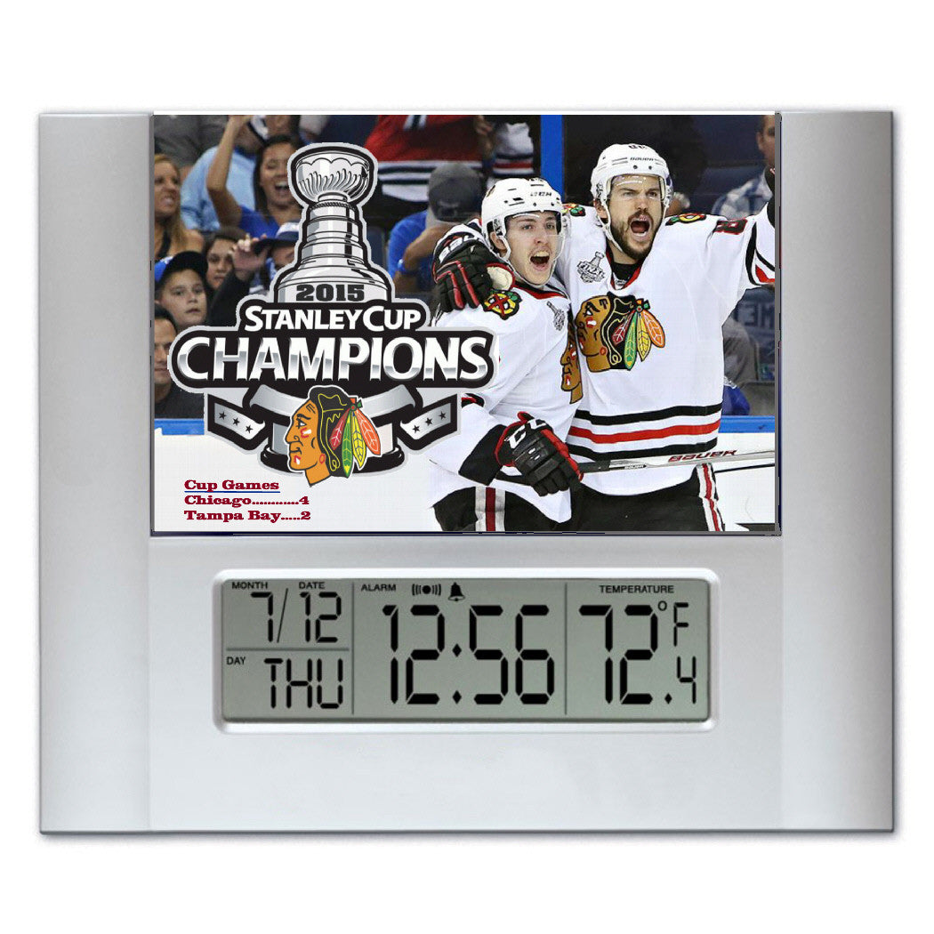 Chicago Blackhawks 2015 Stanley Cup Champions Digital Wall Desk Clock with temperature and alarm , Clocks & Radios - Final Score Products, Final Score Products
 - 1